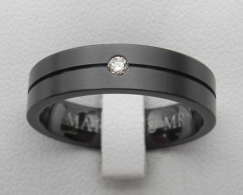 Size T Black Zirconium Diamond Wedding Ring