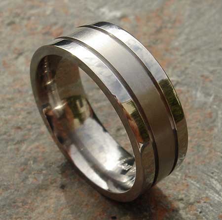 Grooved unusual titanium wedding ring