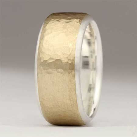 Hammered 9ct gold and silver wedding ring