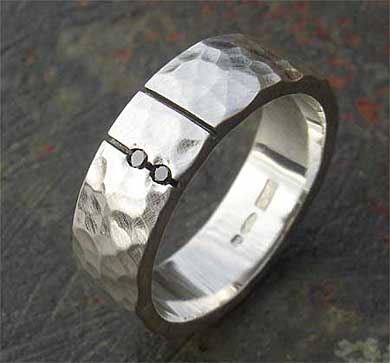 Black diamond silver wedding rings