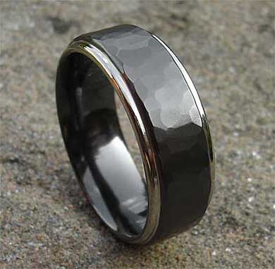 Hammered black mens wedding rings