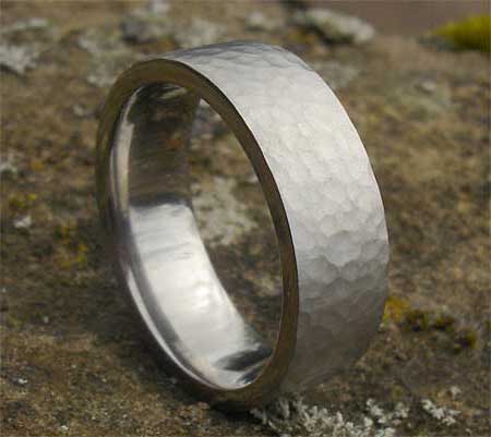 Hammered flat plain wedding ring