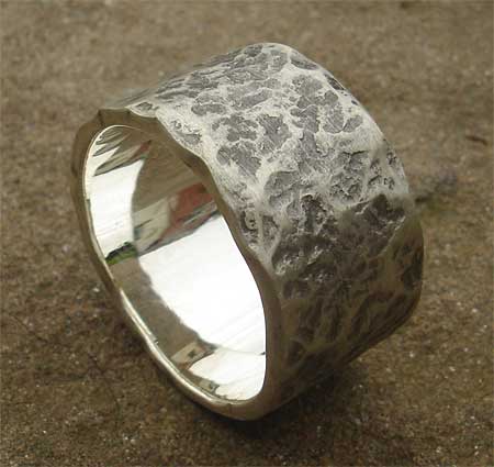 Oxidised silver hammered wedding ring