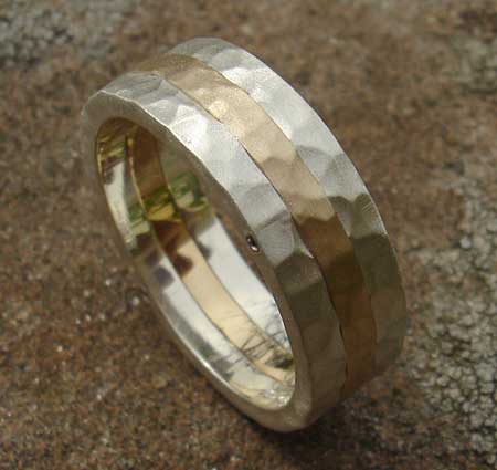 Hammered silver and 9ct gold wedding ring