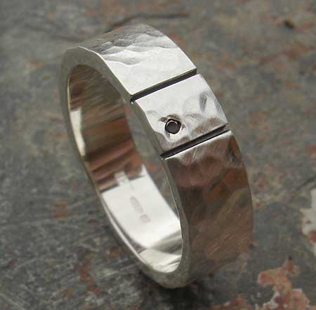 Hammered silver diamond wedding ring