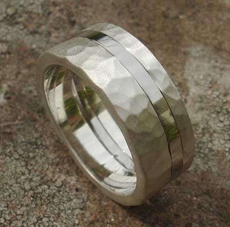 Hammered silver and stainless steel wedding ring