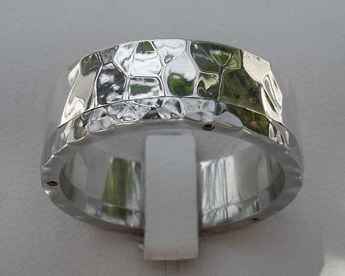 Hammered silver and steel wedding ring
