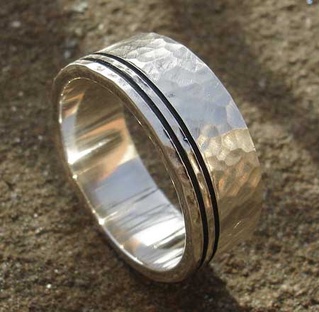 Hammered silver wedding ring for men
