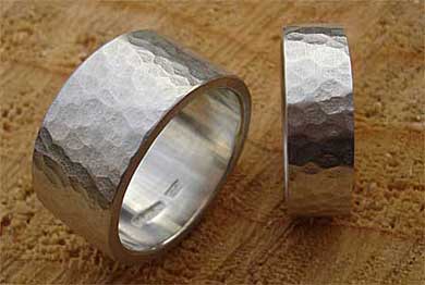 Hammered silver wedding rings