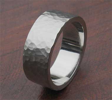 Hammered steel wedding ring for men