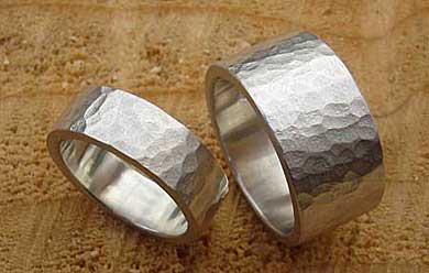 Hammered sterling silver wedding rings