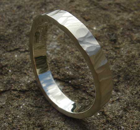 Hammered 9ct white gold wedding ring