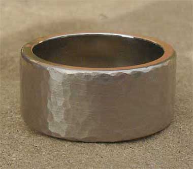 Hammered wide plain wedding ring
