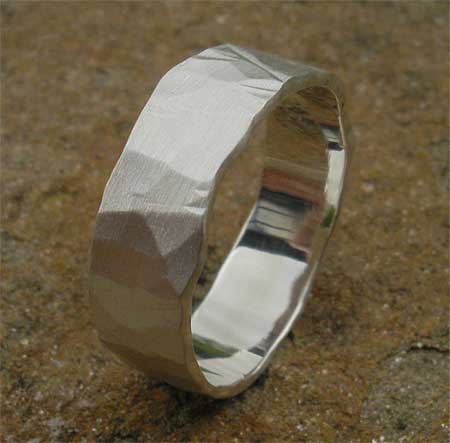 Hammered sterling silver wedding ring