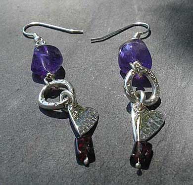Handmade beaded silver heart earrings