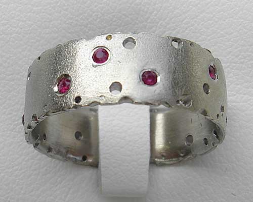 Handmade emerald silver wedding ring