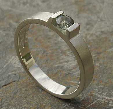 Handmade green sapphire engagement ring