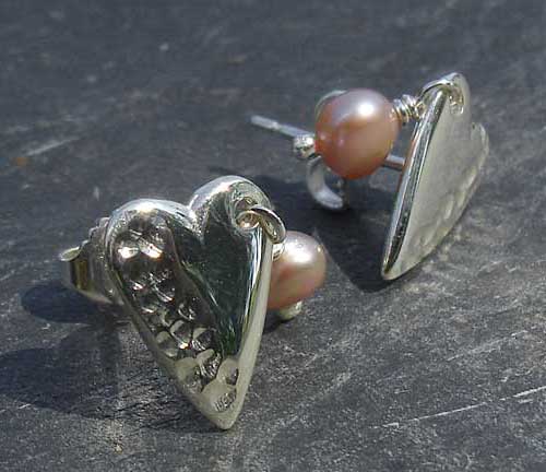 Handmade heart silver stud earrings