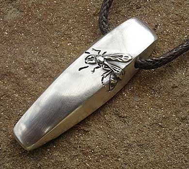 Handmade mens silver wasp pendant