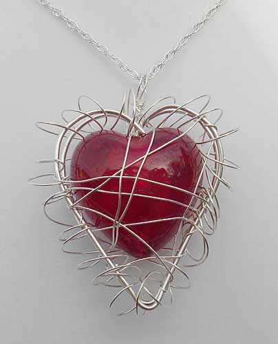 Handmade womens silver heart necklace