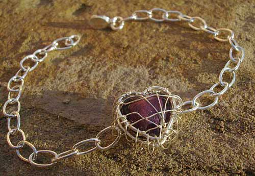 Heart sterling silver chain bracelet