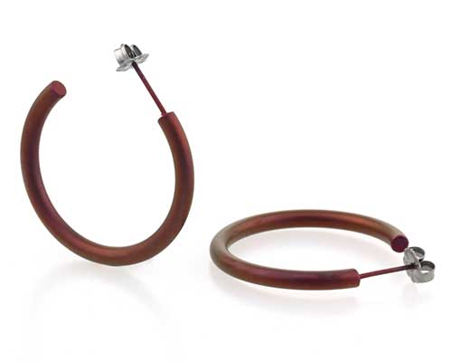Large brown titanium round hoop earrings