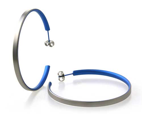 Large grey & blue titanium hoop earrings
