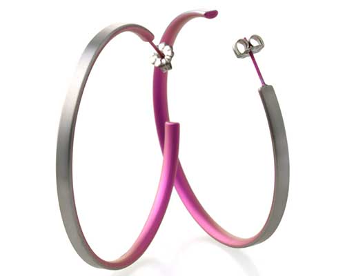 Large grey & pink titanium hoop earrings