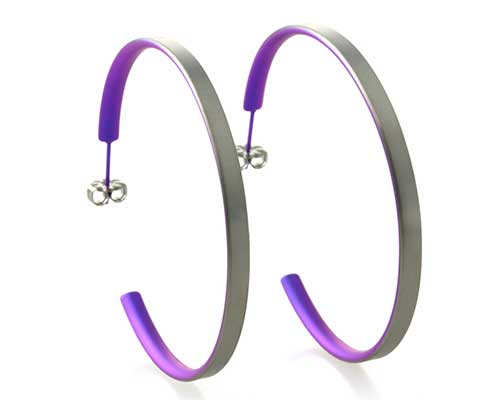 Large grey & purple titanium hoop earrings