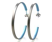 Large grey & sky blue titanium hoop earrings