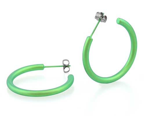 Large light green titanium round hoop earrings
