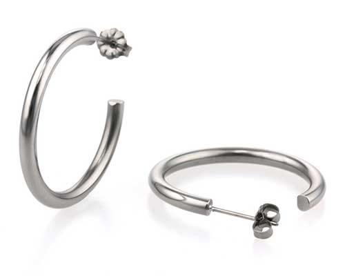 Large polished finish titanium round hoop earrings