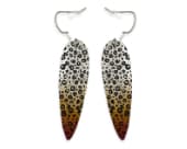 Titanium drop earrings featuring a beautifully detailed leopard print design