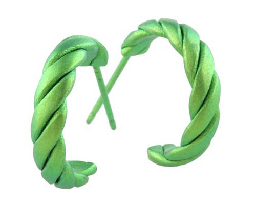 Light green rope work titanium hoop earrings