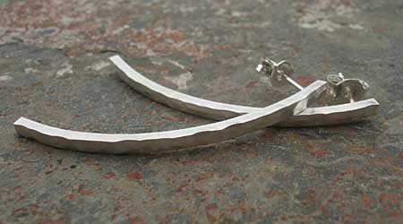 Long hammered silver earrings