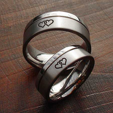 Love hearts plain wedding rings