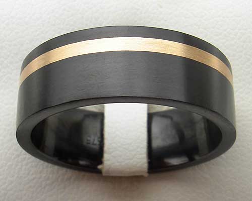 Mens alternative gold inlaid wedding ring