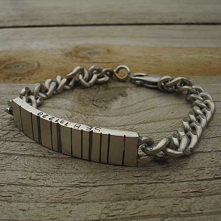 Mens personalised barcode silver ID bracelet