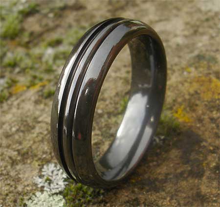 Mens black domed wedding ring