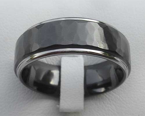 Mens black hammered wedding ring