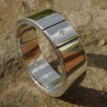 Mens contemporary diamond silver wedding ring