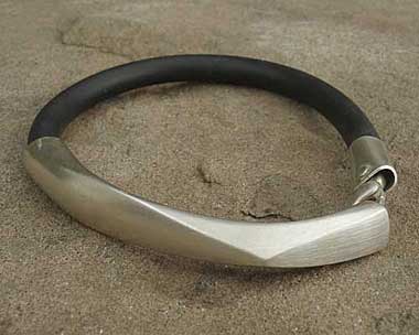 Mens designer rubber and silver bracelet