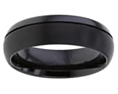 Mens domed designer grooved black ring