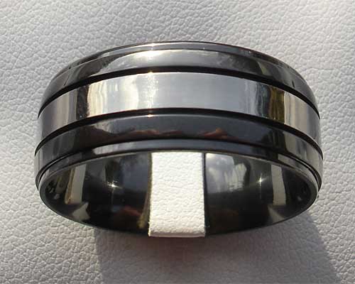 Mens domed two tone wedding ring
