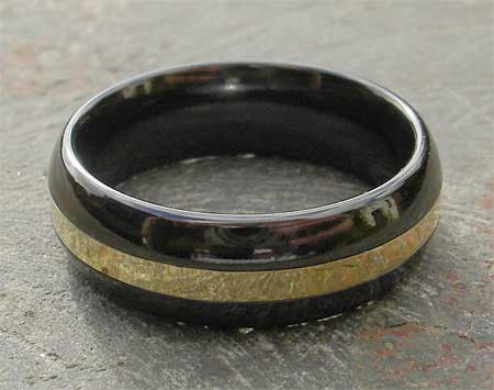 Mens 9ct gold and black wedding ring