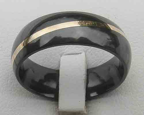 Mens gold inlay black wedding ring