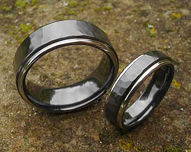 Mens hammered black wedding rings