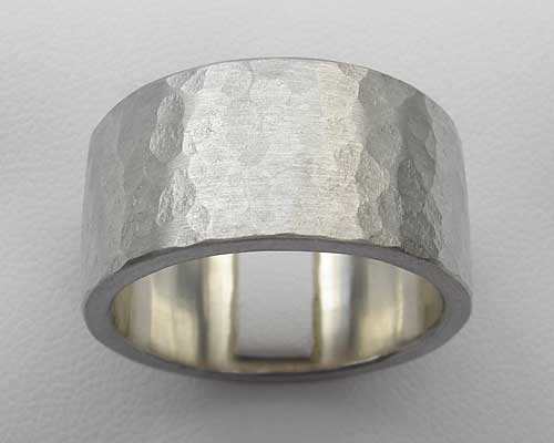 Mens hammered silver wedding ring