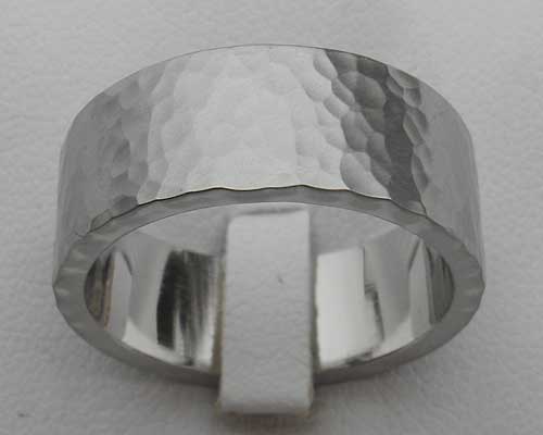 Mens hammered steel wedding ring
