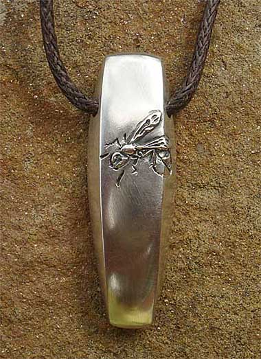 Men's handmade silver wasp pendant